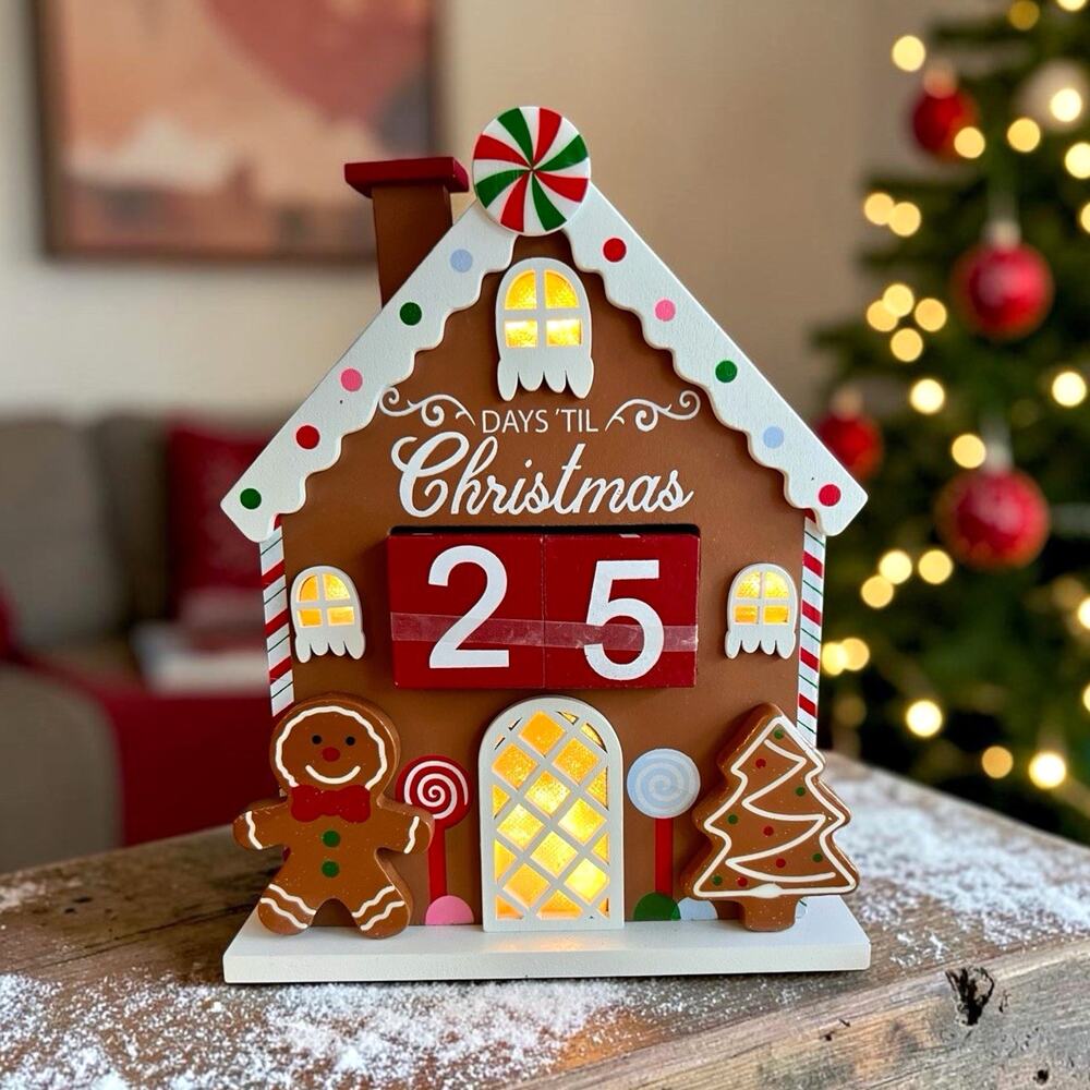 Lighted Wooden Gingerbread House Calendar Christmas Countdown 25 Days